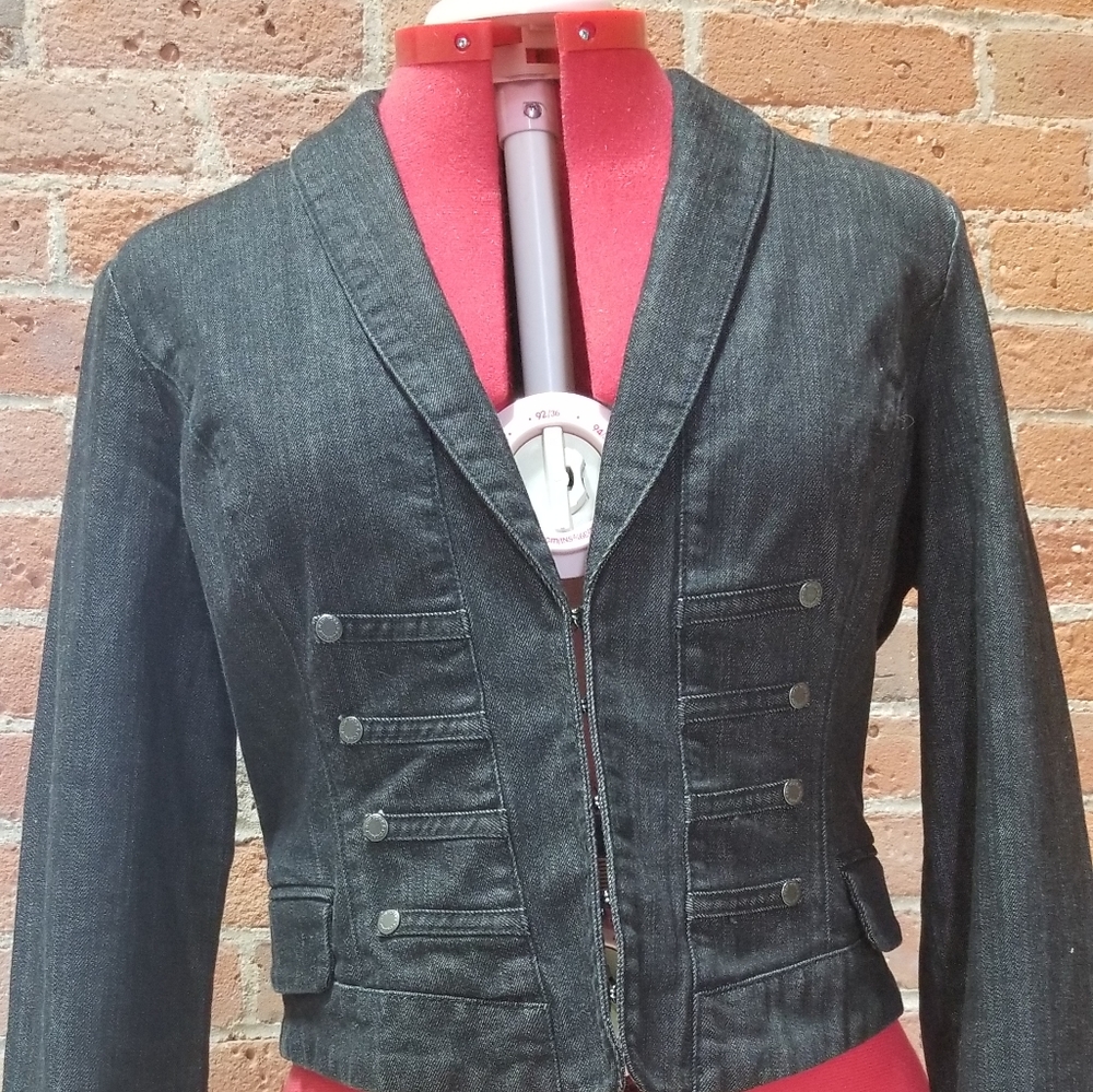 New York & Company black denim fitted jacket